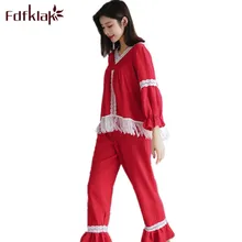 Fdfklak Весна принцессы пижамы Ночное пижамы для Для женщин Пижама хлопковая с длинным рукавом Кружево Пижама Mujer пижамы Наборы для ухода за кожей q781