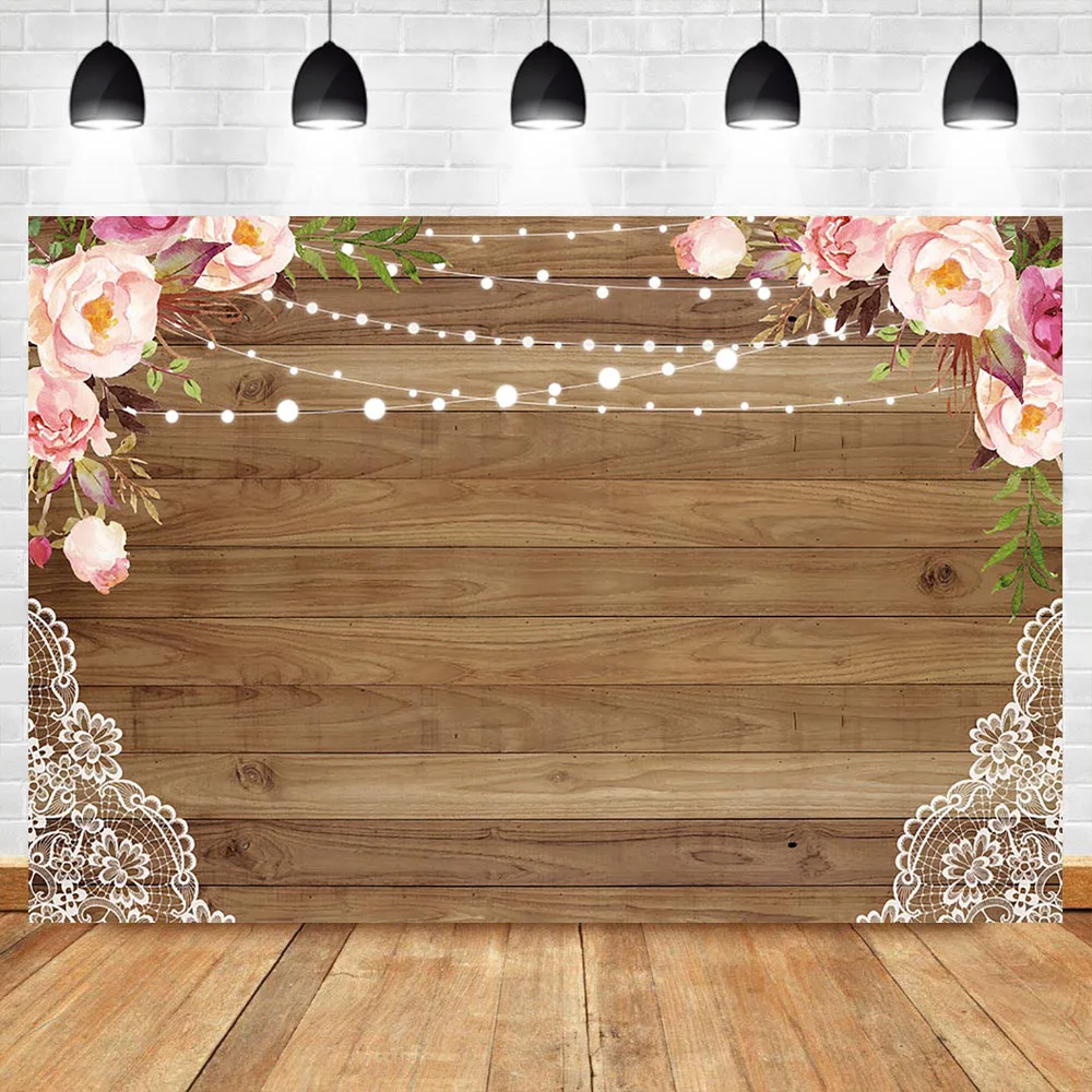 

NeoBack Rustic Flower Backdrop Bridal Shower Background Vinyl Wood Flower Birthday Party Banner Backdrops