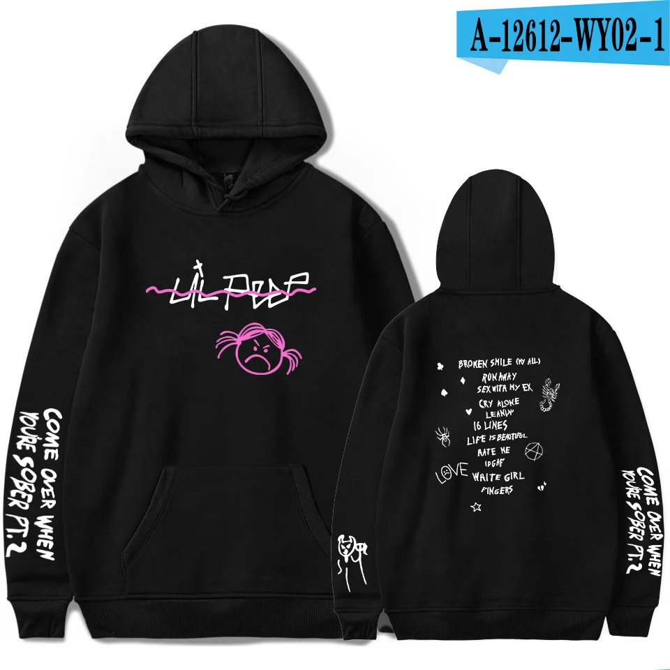 New lil peep Hoodie Men and Women Fans Sweatshirt Hoodies Sweatshirts Long Sleeve Print Hip Hop lil peep Boy Casual Clothes - Цвет: black