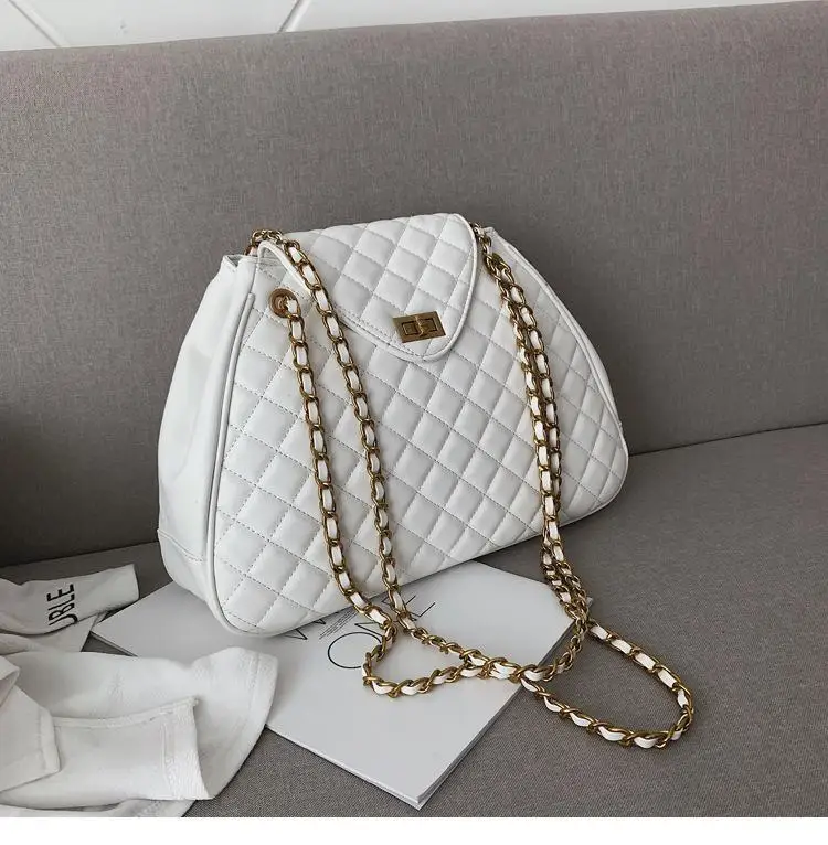 Роскошная брендовая сумка, новая качественная женская дизайнерская сумка из искусственной кожи, Классическая большая сумка на плечо с цепочкой - Цвет: Big White