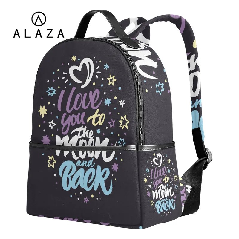 

ALAZA Black Backpack for Teenager Travel Bag School Backpack I Love You To The Moon And Back Bag Large Capacity For Women
