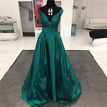

Sexy V-Neck Long Prom Gown Pleats Floor Length Evening Dresses for Wedding Party Custom Made