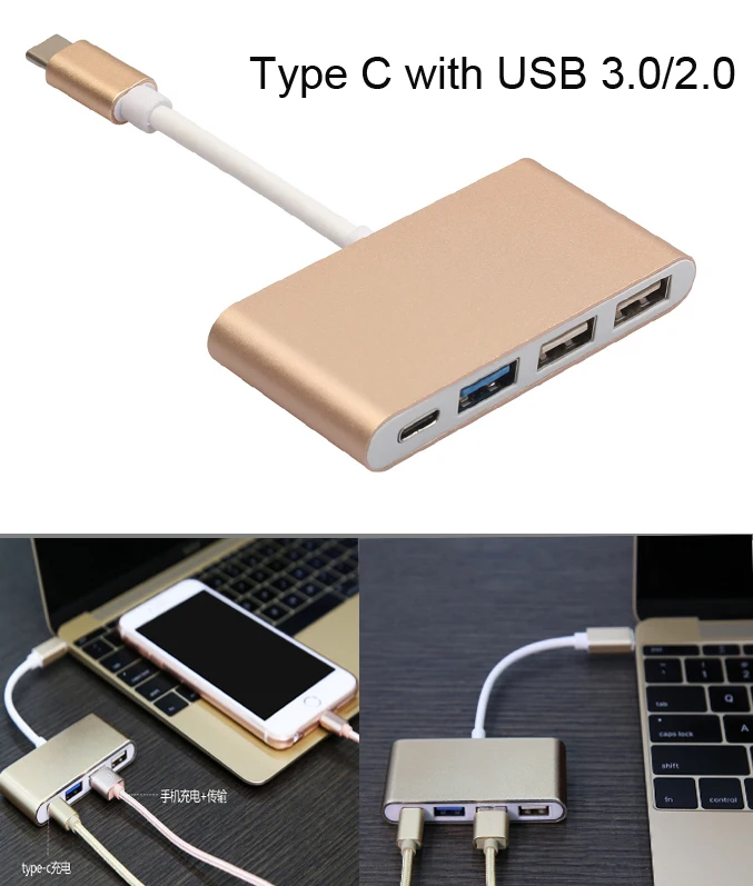 

Quality 4in1 Type C to USB 3.0 USB 2.0 HUB Cable Adapter Charging Converter for Macbook PRO and other typec laptops computers