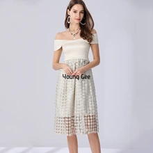

Young Gee Women Sexy Beige Black Gray Bodycon Stretch Slash Dresses Elegant Lace Hollow Out Clover Club Dress Vestidos De Fiesta