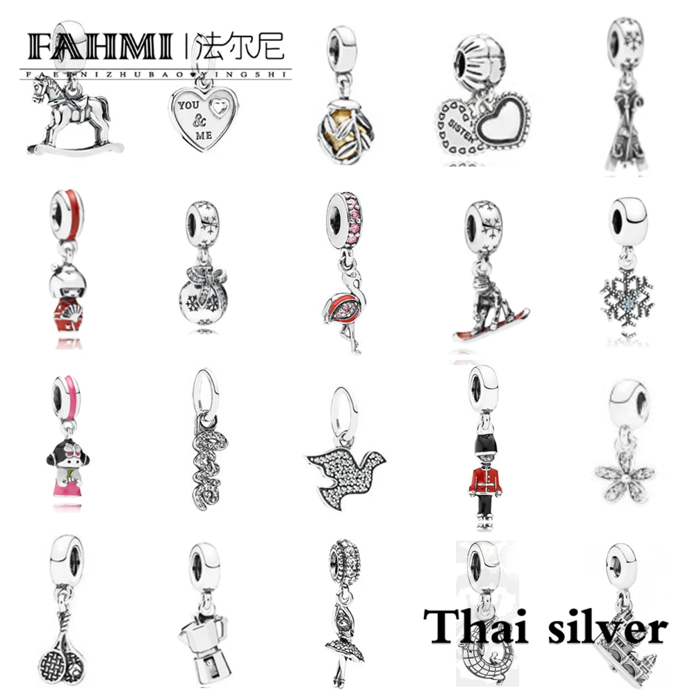 

FAHMI Thai Silver Retro Horse Love Ski Soldier Eagle Tennis Racket Castle Snowflake Pendant Limited Collection