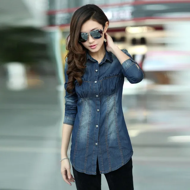 New Arrival 2013 Lady Casual Denim Tops Womens' Stylish Jeans Blouse ...