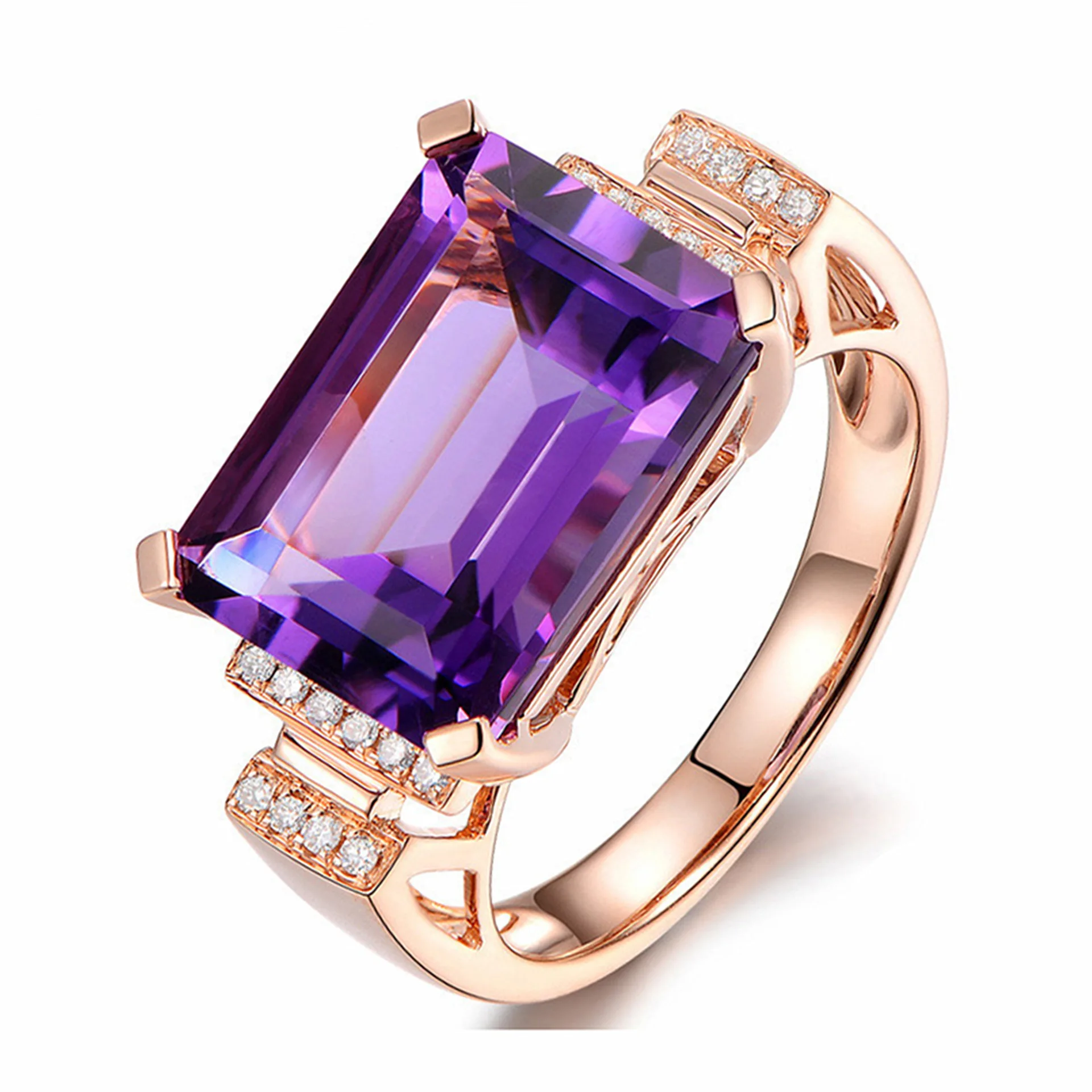 Новое поступление, винтажные кольца с большим фиолетовым фианитом для женщин, модные ювелирные изделия, высокое качество, блестящий кристалл, розовое золото, цвет, обручальное кольцо