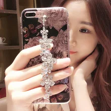 Мода красивый цветок Bling Блеск Кристалл алмаза браслет силиконовый чехол для телефона чехол для iPhone 7 Plus 5.5 дюйма