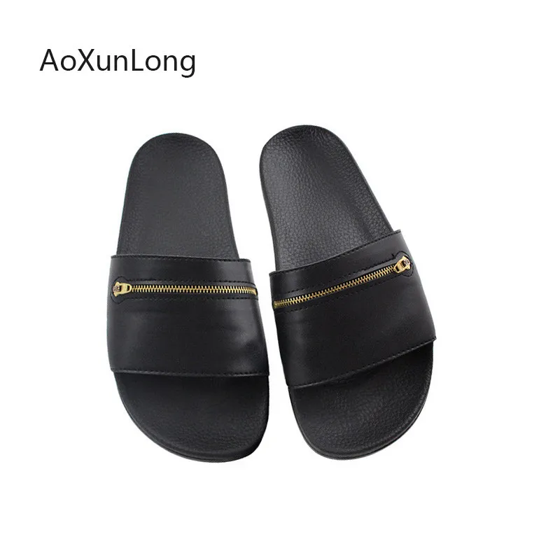 

Men's Slippers Summer Fashion Zipper Design Outdoor Slippers Indoor Sandals Men Beach Flip Flops Sport Shoes Leisure Male Slides