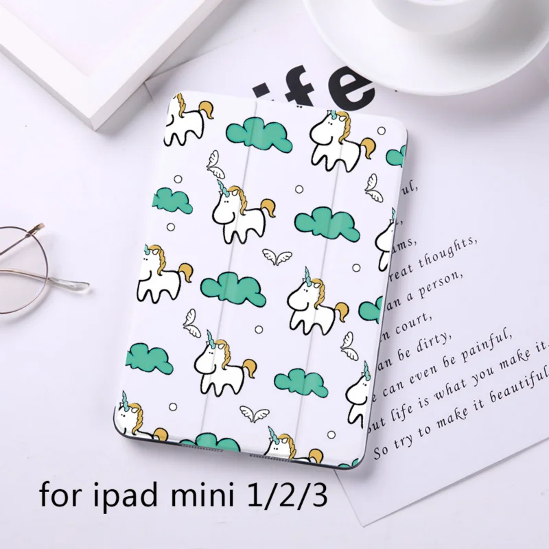 Cartoon Cute Unicorn Magnet Flip Cover For Apple iPad 9.7" Case For iPad Air 2 Mini2 PU Leather Tablet Folding Folio Case - Цвет: B200060-mini123