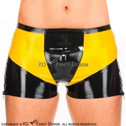 

Black And Yellow Trims Sexy Latex Boxer Shorts With Side Zippers Rubber Boy Shorts Underpants Underwear DK-0137