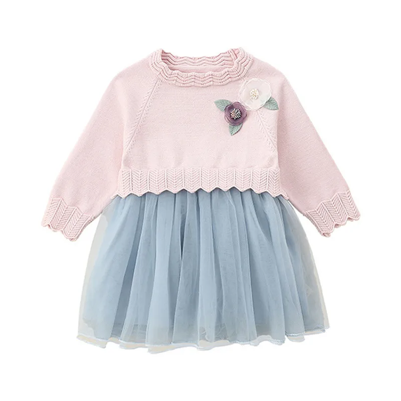 Детская одежда, вечерние платья принцессы для маленьких девочек на день рождения, осенние платья-свитера, бальное платье с цветами