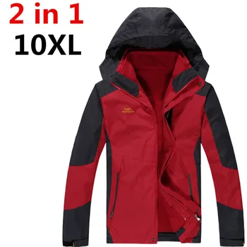 

10XL 8XL 6XL 5XL 4X Man Winter Waterproof 2 in 1 Jacket zipper Hoodie Cotton Padding Coat Trekking Travel pizex