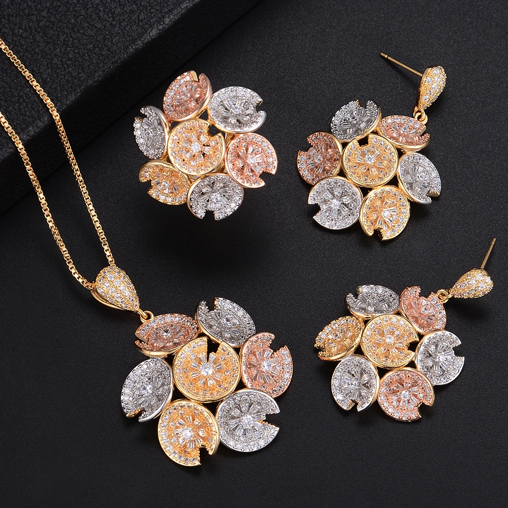 

Colorful Geometry Big Size Shape Hollow Earrings and Ring Jewelry Set For Women Wedding Engagement