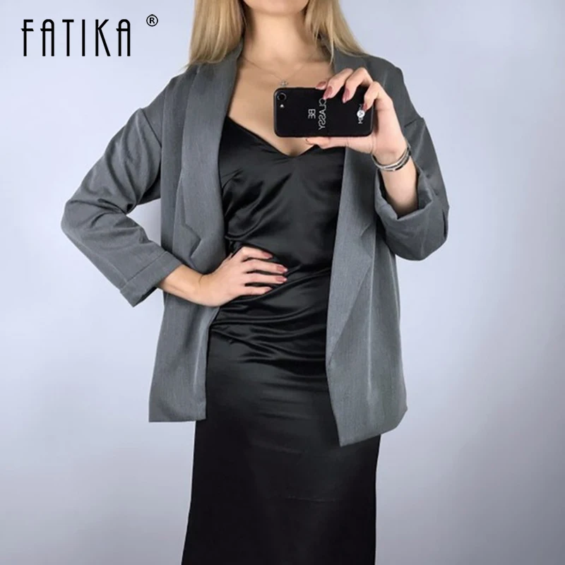 

Fatika 2019 Spring Autumn Stylish Solid Blazer Basic Notched Collar Long Sleeve Casual Outerwear Lady Blazers Women Clothing