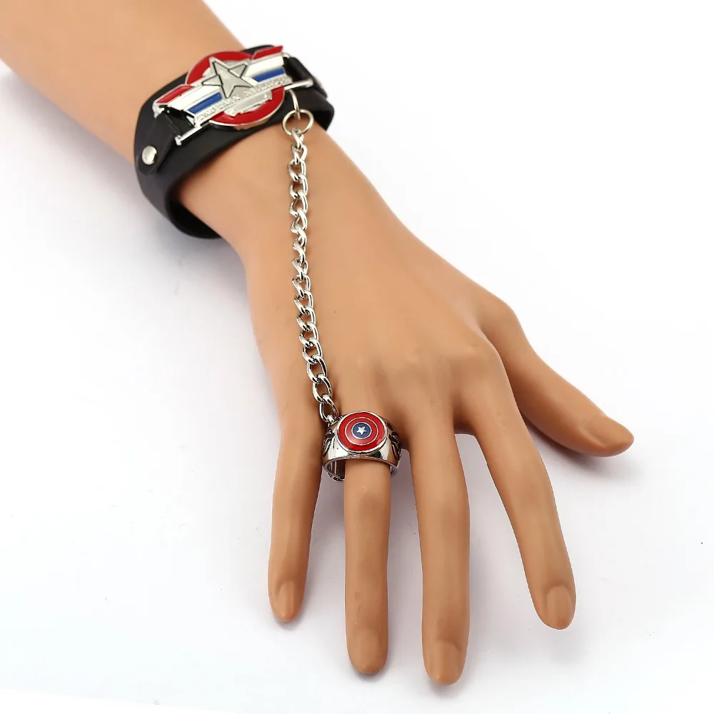 MS Jewelry Captain America Leather Bracelet Link Charm Bracelets Movie
