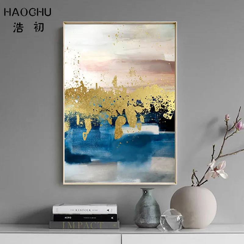 HAOCHU ретро золотая фольга белая синяя текстура холст живопись абстрактные