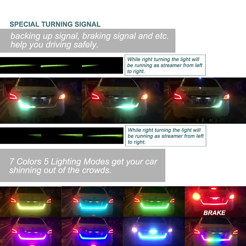 150 см 7 цветов светодиодный багажник автомобиля задние ворота тормоза вождения потока сигнала полосы света