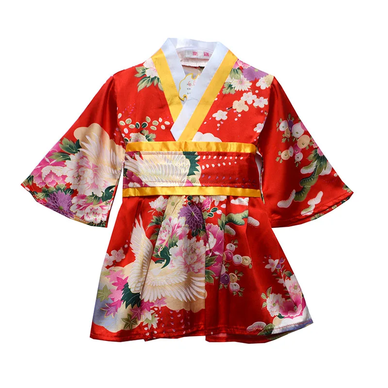 Japanese Baby Girl Kimono Robe Cute Kid Yukata with Belt Kids Dance