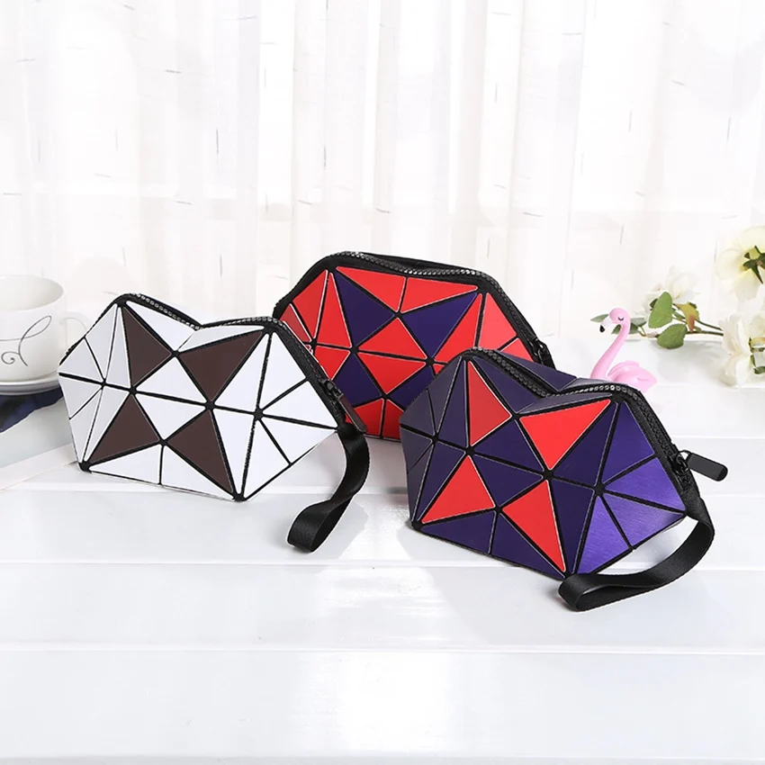 

new fashion PU geometric folding women make up bag casual cosmetic bag cases travel organizer makeup case beauty bag