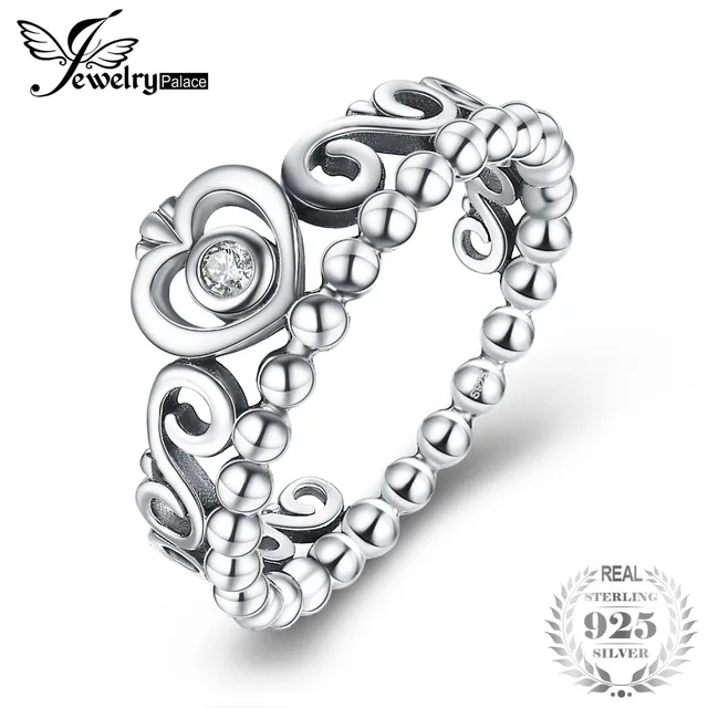 JewelryPalace Vintage 925 Sterling Silver Princess Crown Cubic Zirconia Ring Bea JewelryPalace Vintage 925 Sterling Silver Princess Crown Cubic Zirconia Ring Bea