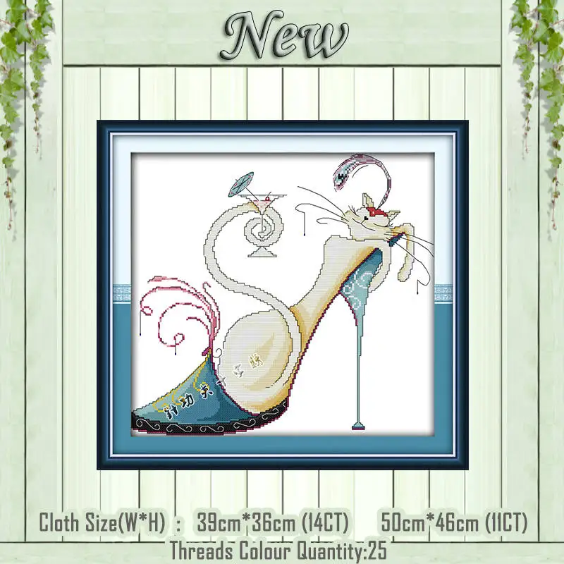 blue high heels Модные туфли на высоком каблуке с изображением кота и цветка, картина «сделай сам», напечатанная на холсте, DMC 11CT 14CT, комплект для вышивки крестиком, наборы для рукоделия - Цвет: blue high heels
