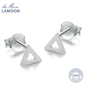 

LAMOON New Wiredrawing Hollow Triangle Shape 100% 925-Sterling-Silver Earrings S925 Fine Jewelry For Women Girl Gift LMEY220