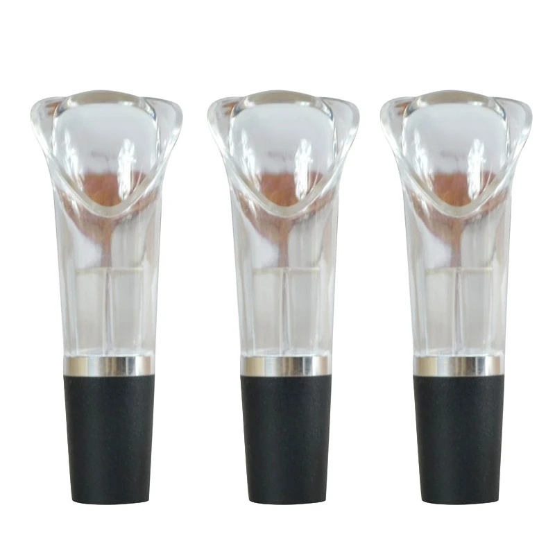 

3Pcs Double-Layer Flower Wine Pourer Wine Drop Prevent Quick Aerating Black/White BS