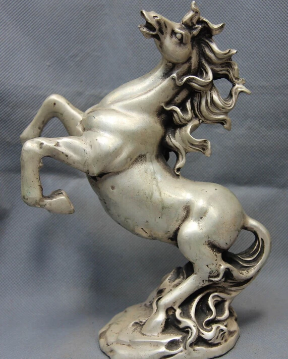 

China White Copper Silver Feng Shui Lucky auspicious Gallop Horse Horses Statue