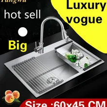 Квартира роскошная кухня ручная раковина одинарная мойка vogue сделать блюда 304 нержавеющая сталь большая Горячая 60x45 см