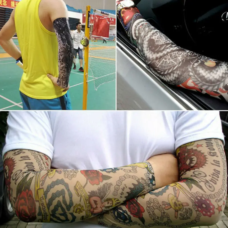 Fashion Temporary Tattoo Sleeve Nylon Elastic Arm Sun Protection Men Womens Outdoor Golf Sport Hiking Cycling Arm Sleeve Cover