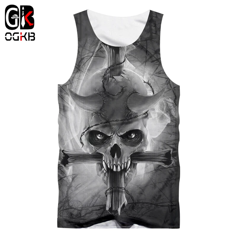 OGKB новые летние топы Мужские крутые крест и череп напечатаны 3d футболка без рукавов мужские хип-хоп без рукавов футболки большие размеры