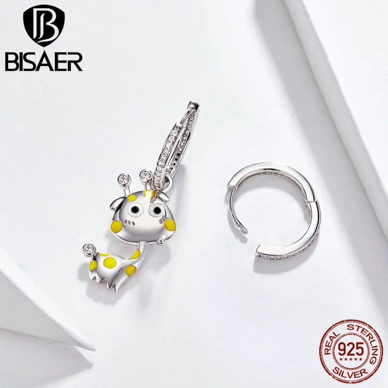 

Bisaer 2019 New 925 Sterling Silver Lovely Giraffes Drop Earrings Asymmetric Earrings Fashion Jewelry Brincos Cute Gifts GAE108