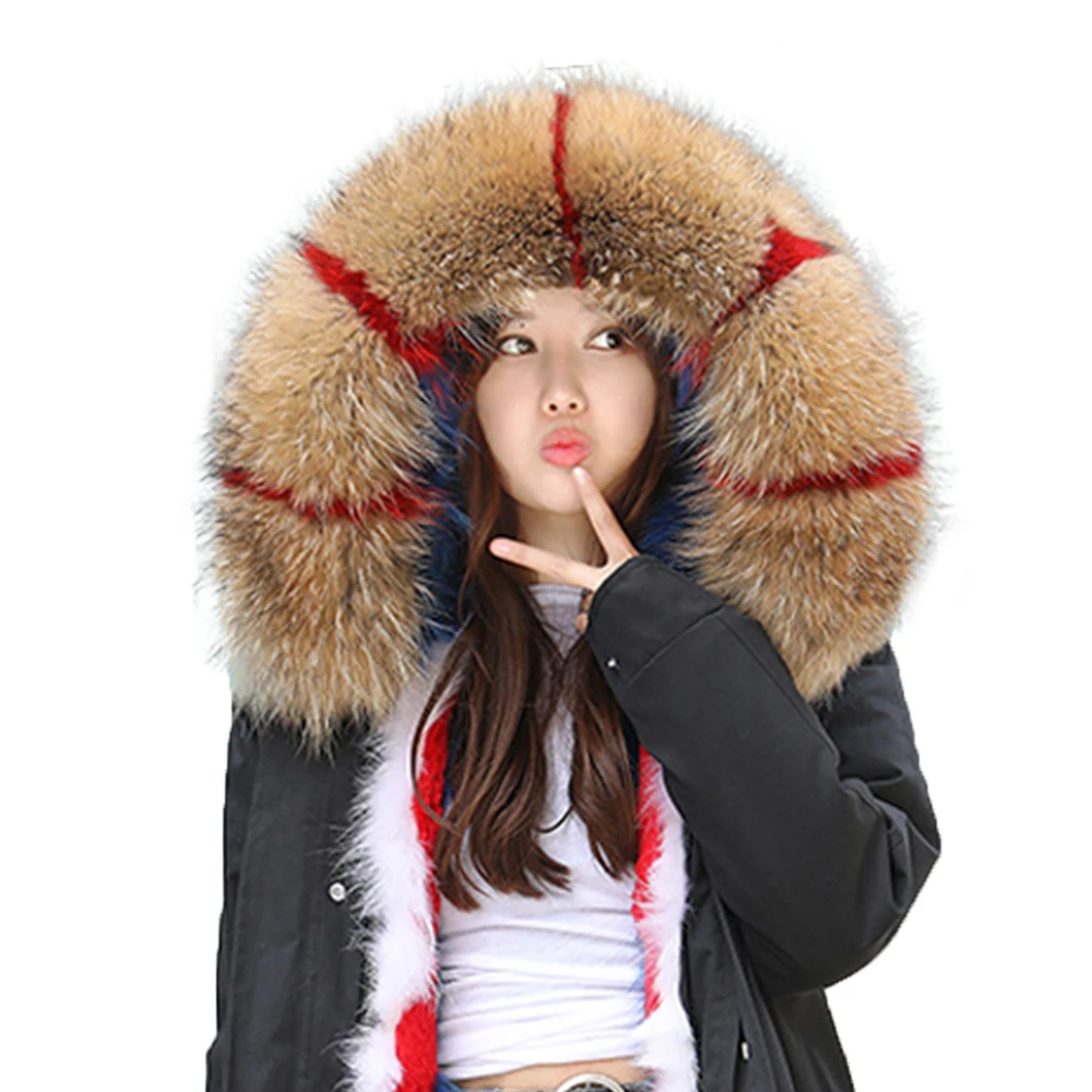 

Real Natural Raccoon Fur Collar Winter Women's Coat Hooded Solid Scarves Solid Collar Raccoon Fur Removabl Neck Scarves C#24