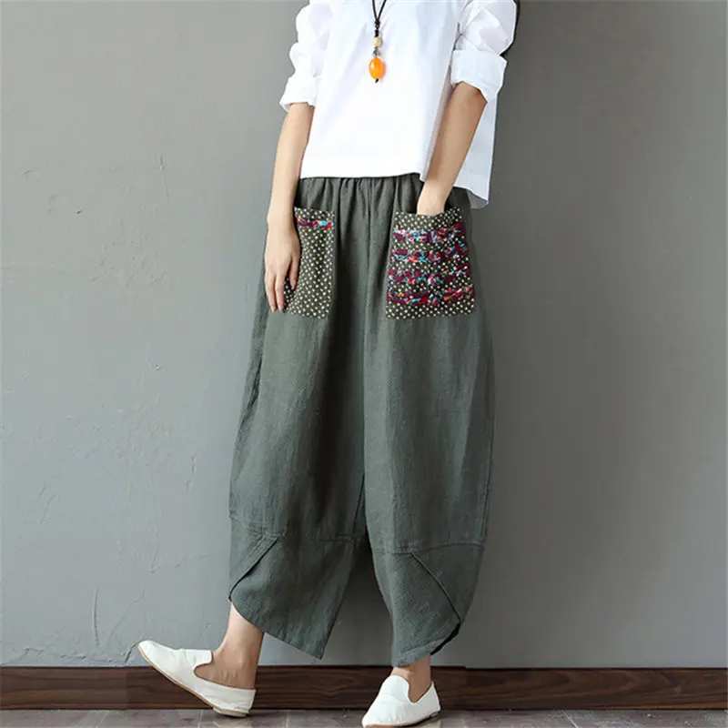 Sarouel Pantalon Femme Harem Pants Boho Vintage Cotton Linen Wide Leg ...