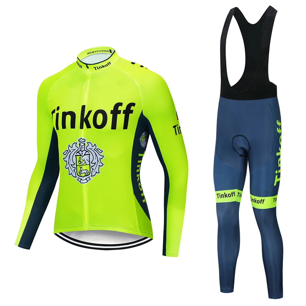 

tinkoff 2018 Cycling Clothing Long sleeves Autumn Mem Cycling jersey Bib Pants MTB bike Ropa Ciclismo Cycle Sportswear