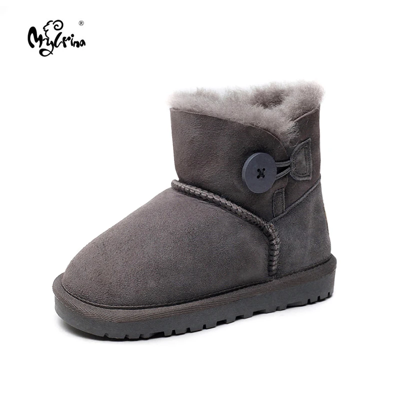

MYLRINA New Fashion 2018 Winter Children Snow Boots Boys Girls Real Fur Genuine Sheepskin Leather Kid Warm Ankle Boots
