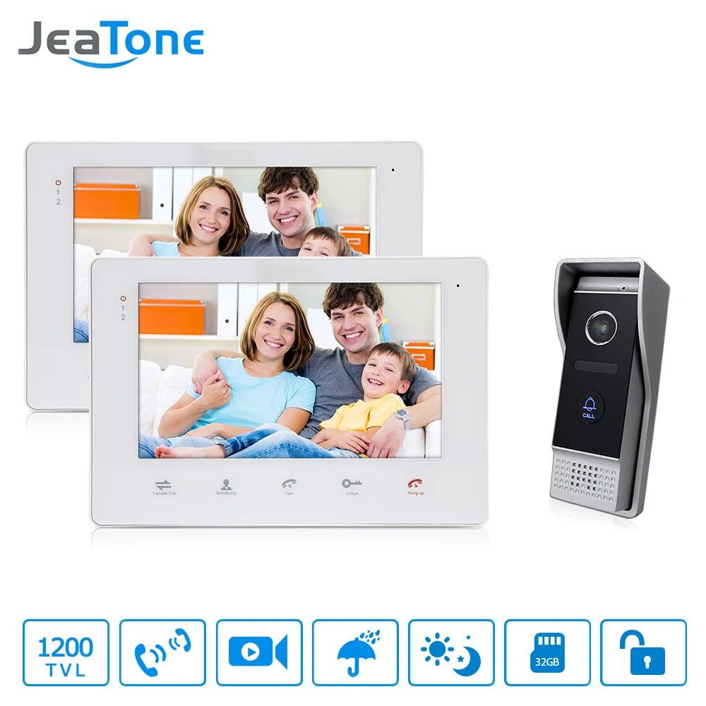 JeaTone 7'' TFT Video Door Phone Monitor System 2&1 1200TVL View More Clearly Outdoor Calling Panel Home security System