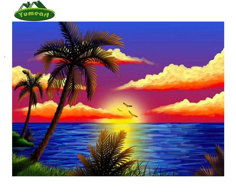 Gokil 50+ Gambar Lukisan Pemandangan Pantai Sunset