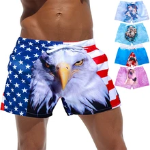 Мужские плавки, пляжные шорты, сексуальная одежда для плавания, летний купальный костюм, купальный костюм с принтом орла, пляжные шорты, купальный костюм, плавки
