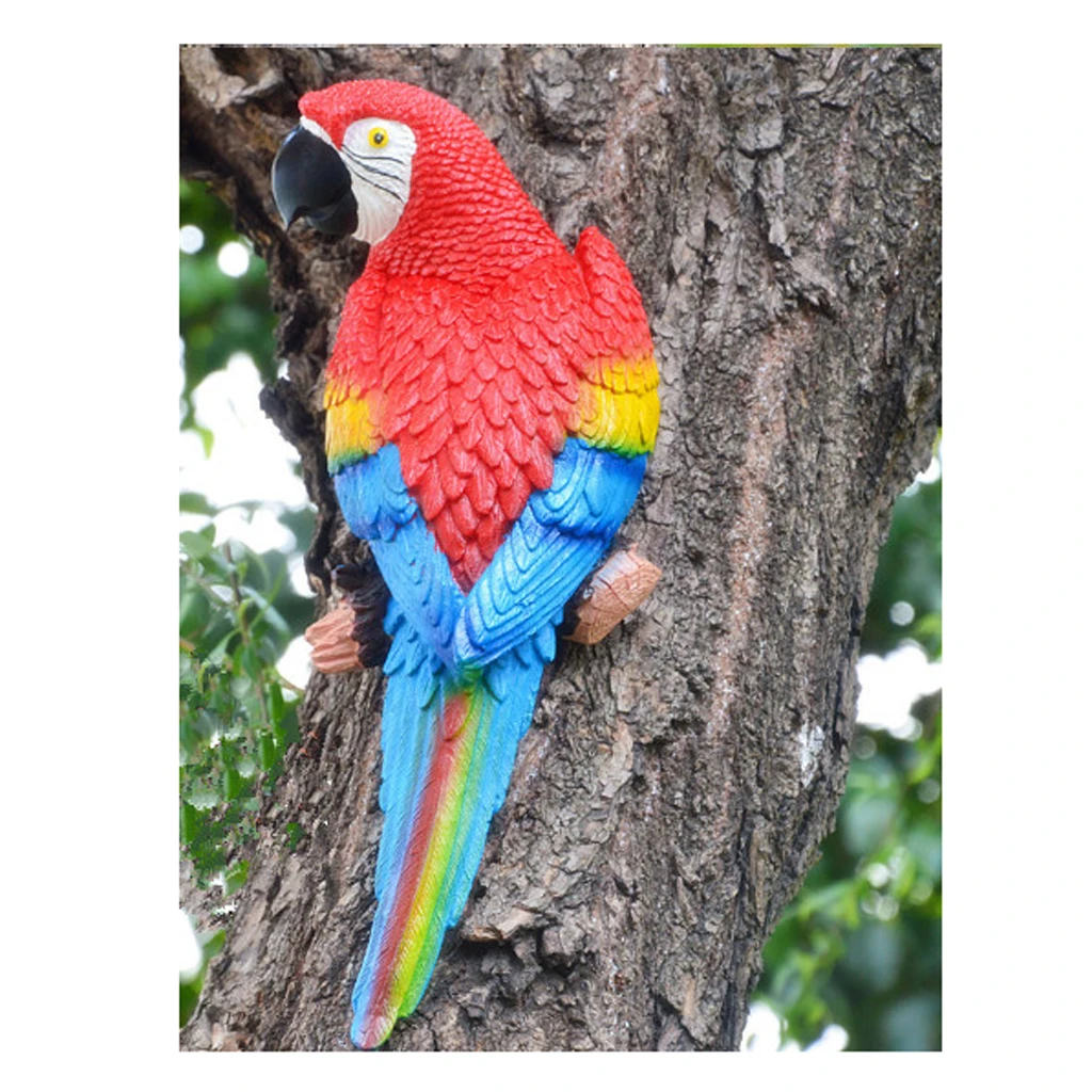 1 Pair Lifelike Bird Ornament Figurine Parrot Toys Sculpture 31cm Red & Blue