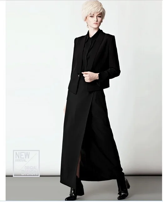 Подгоняйте простой дизайн Осень Лето Женщины сплайсинга элегантный разрез юбка высокая талия голень Bodycon черный плюс размер длинные юбки