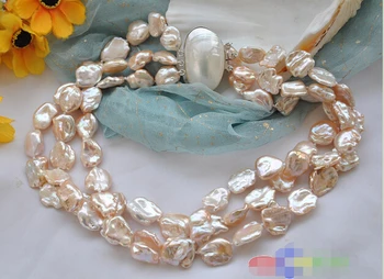 

p3497 3row 20mm pink baroque keshi reborn pearl necklace mabe clasp ^^^@^Noble style Natural Fine jewe FREE SHIPPING
