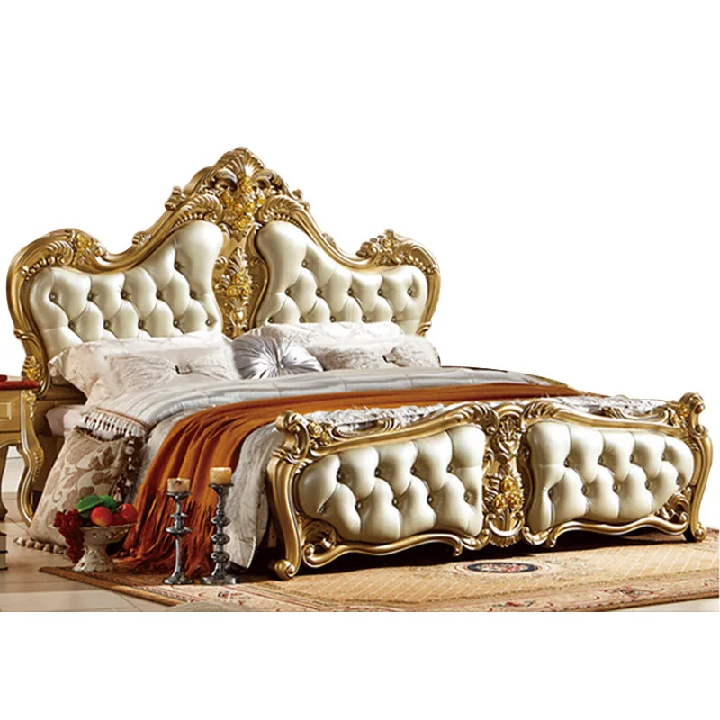 European High grade Marriage/ Princess Wood Bed Solid Champange Gold