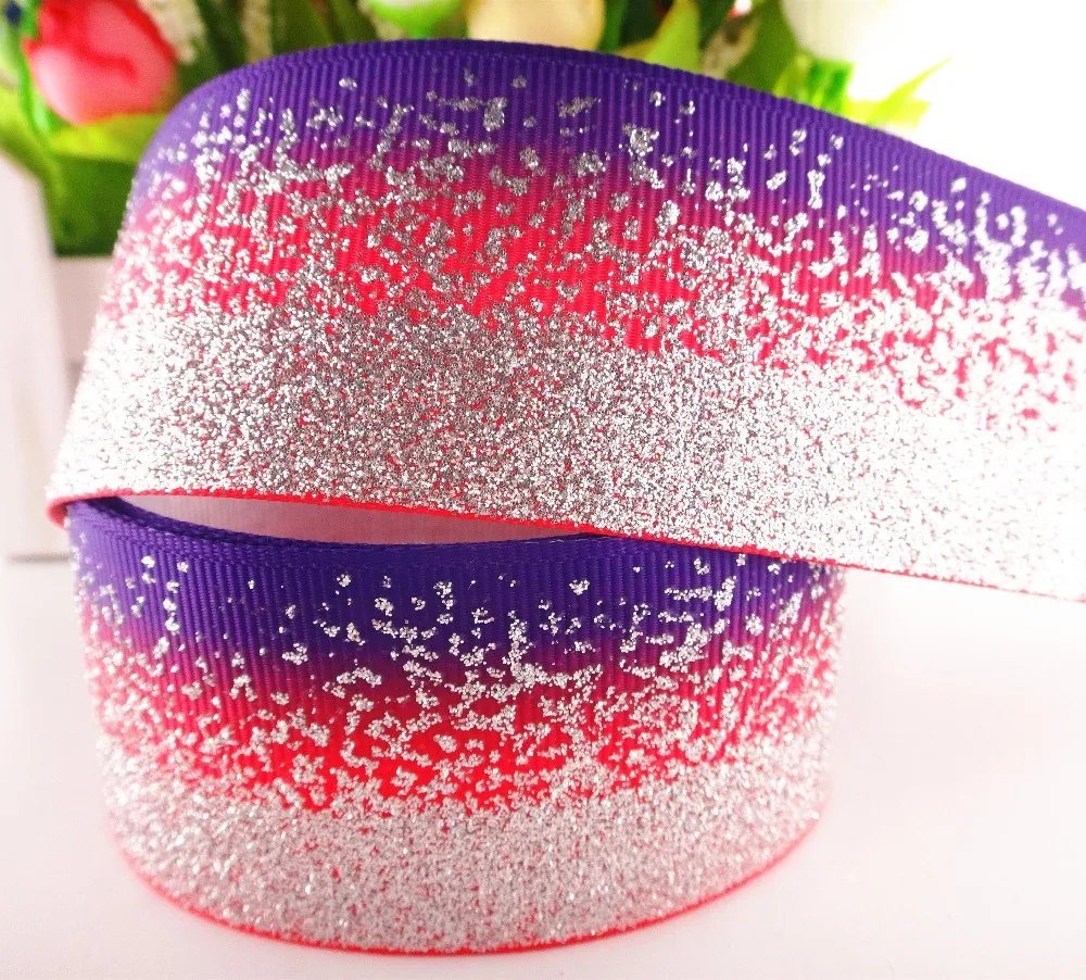 Лента в рубчик Серебристая с блестками 1 1/2 дюйма 38 мм 10 ярдов|ribbon diy|printed grosgrain