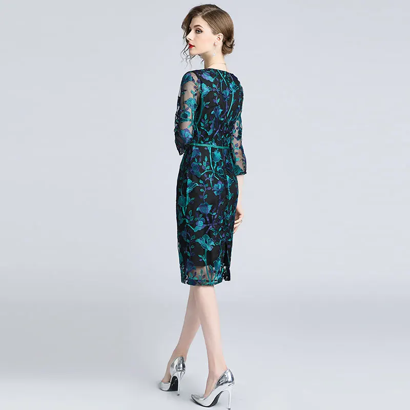 Borisovich, офисное женское платье-карандаш, бренд, осенняя мода, Цветочная сетка, вышивка, элегантные тонкие женские платья для вечеринок N039