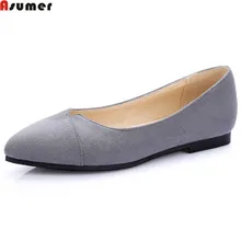 ASUMER/модные женские туфли на плоской подошве; Цвет черный, красный; сезон весна-осень; женские повседневные туфли из флока с острым носком на плоской подошве; большие размеры 34-43