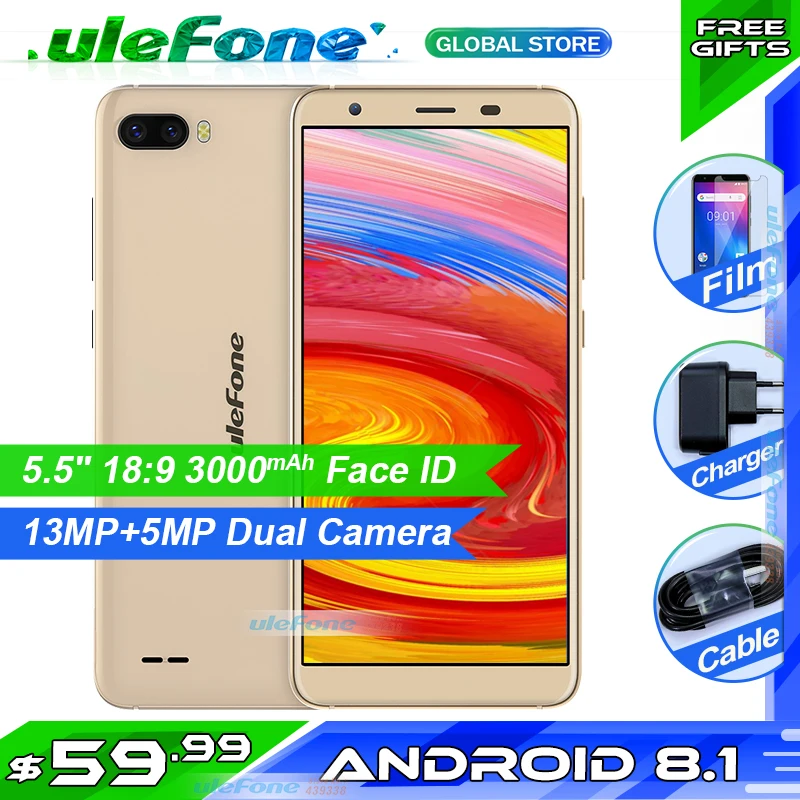 

Ulefone S1 Pro Mobile Phone 5.5 inch 18:9 MTK6739 Quad Core 1GB RAM 16GB ROM 13MP+5MP Face Unlock Android 8.1 4G Smartphone