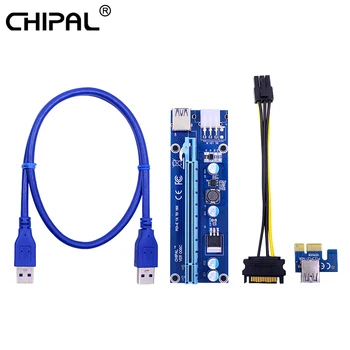 

CHIPAL 10pcs VER006C 0.6M PCI-E Riser Card PCI Express PCIE 1X to 16X Extender USB 3.0 Cable 6Pin Molex Power for Bitcoin Mining