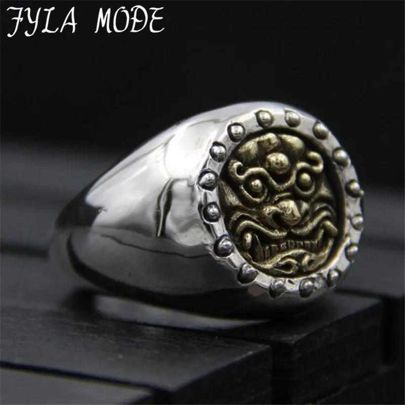 

Cool Male Ring 100% 925 Silver Jewelry Opening Vintage Thai Silver pi xiu Animal Pattern Lucky Ring Men Accessories 20MM Width